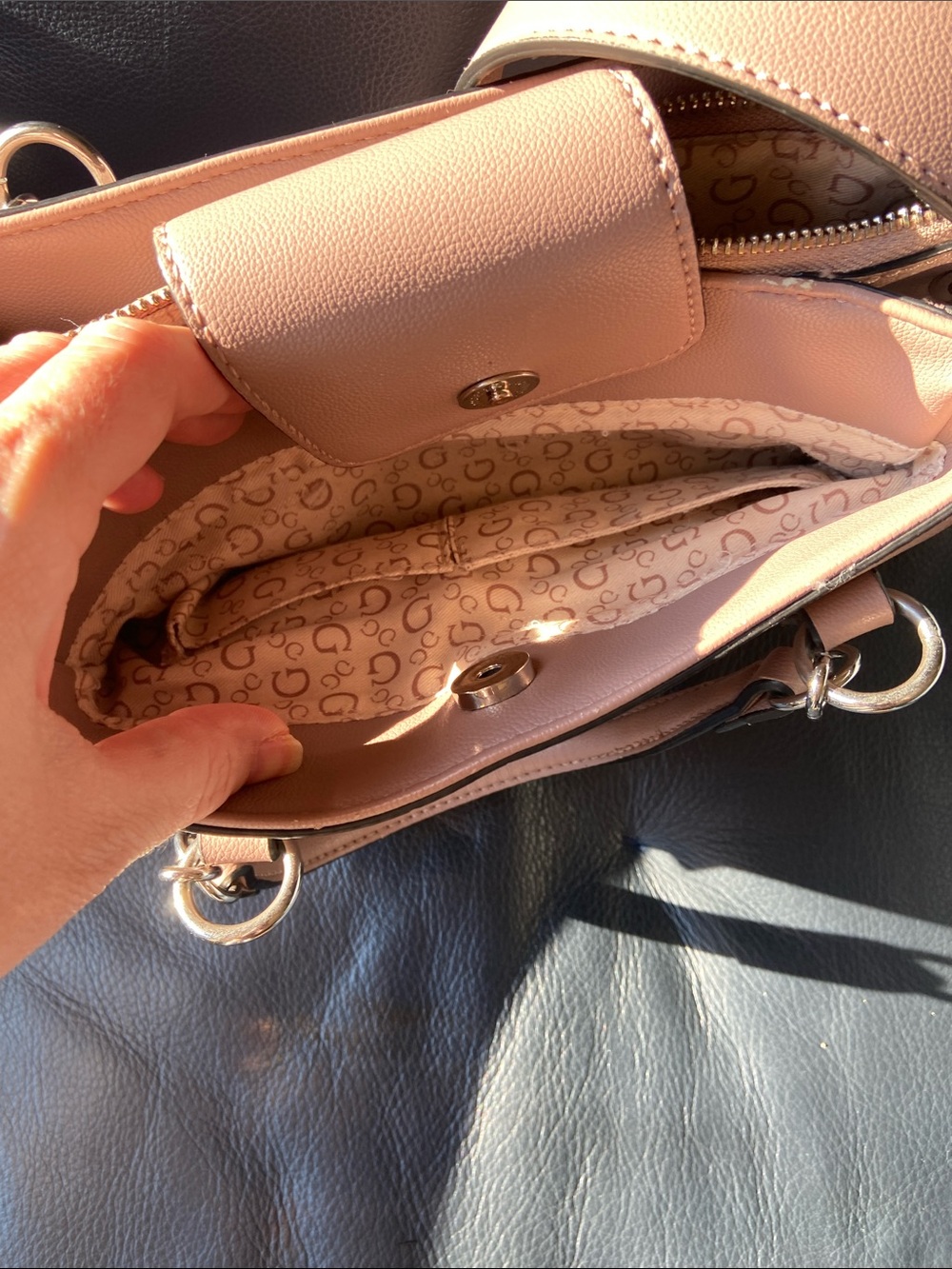 GUESS Dusty Rose Leather Crossbody Satchel - Picture 4 of 5